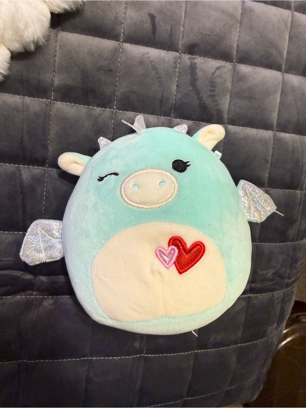Squishmallows Aqua Blue and Cream Dragon with Heart Patch